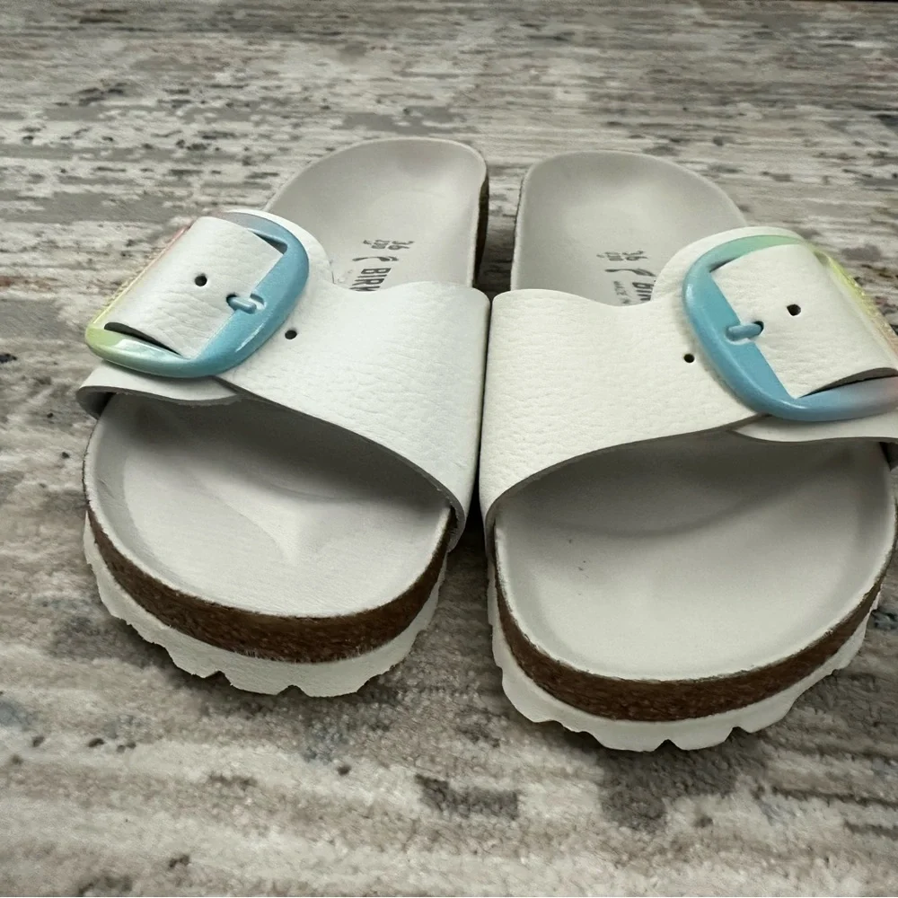 Birkenstock White Leather Madrid Big Buckle with Multicolor Buckle 36 - Picture 5 of 10